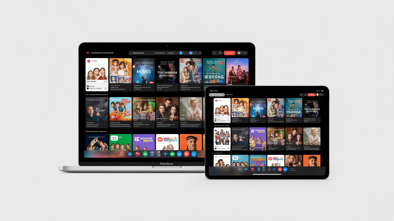GOT ONE TV+ streaming on MacBook and iPad showing content library