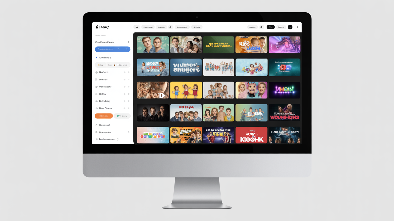 GOT ONE TV+ content library displayed on a desktop monitor with colorful thumbnails of shows and movies