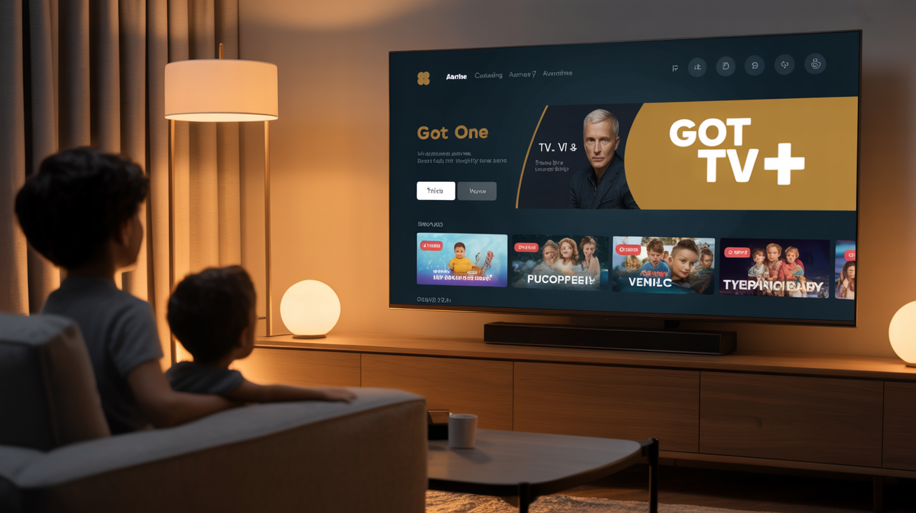 GOT ONE TV+ streaming app displayed on a smart TV in a cozy living room